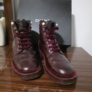 CHANEL Burgundy  Calfskin leather short boots 39, $1, 450